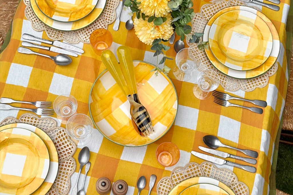 Hand Painted Gingham Dinner Service