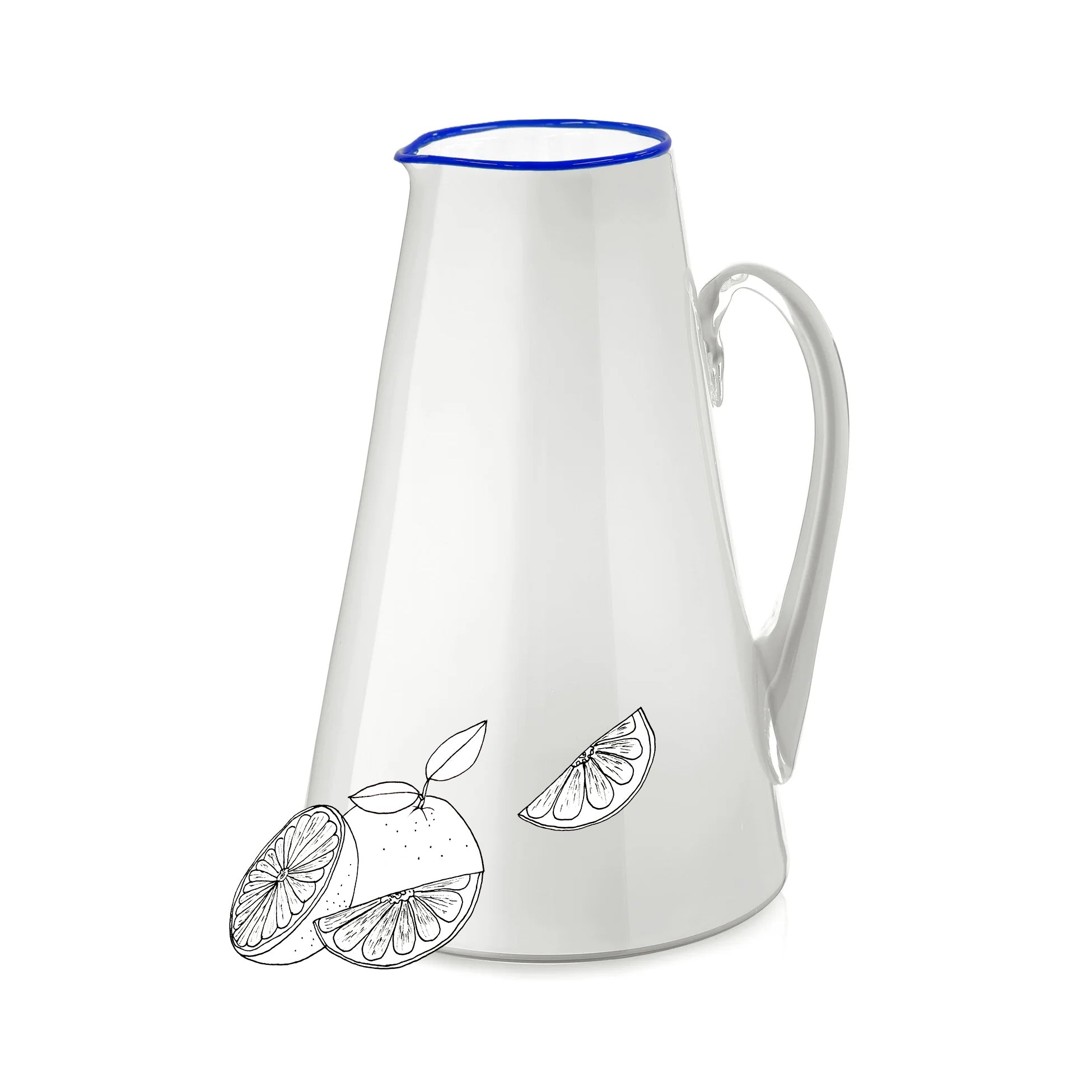 Handblown Glass Bumba Jug in White with Royal Blue Rim and Handle, 3lt