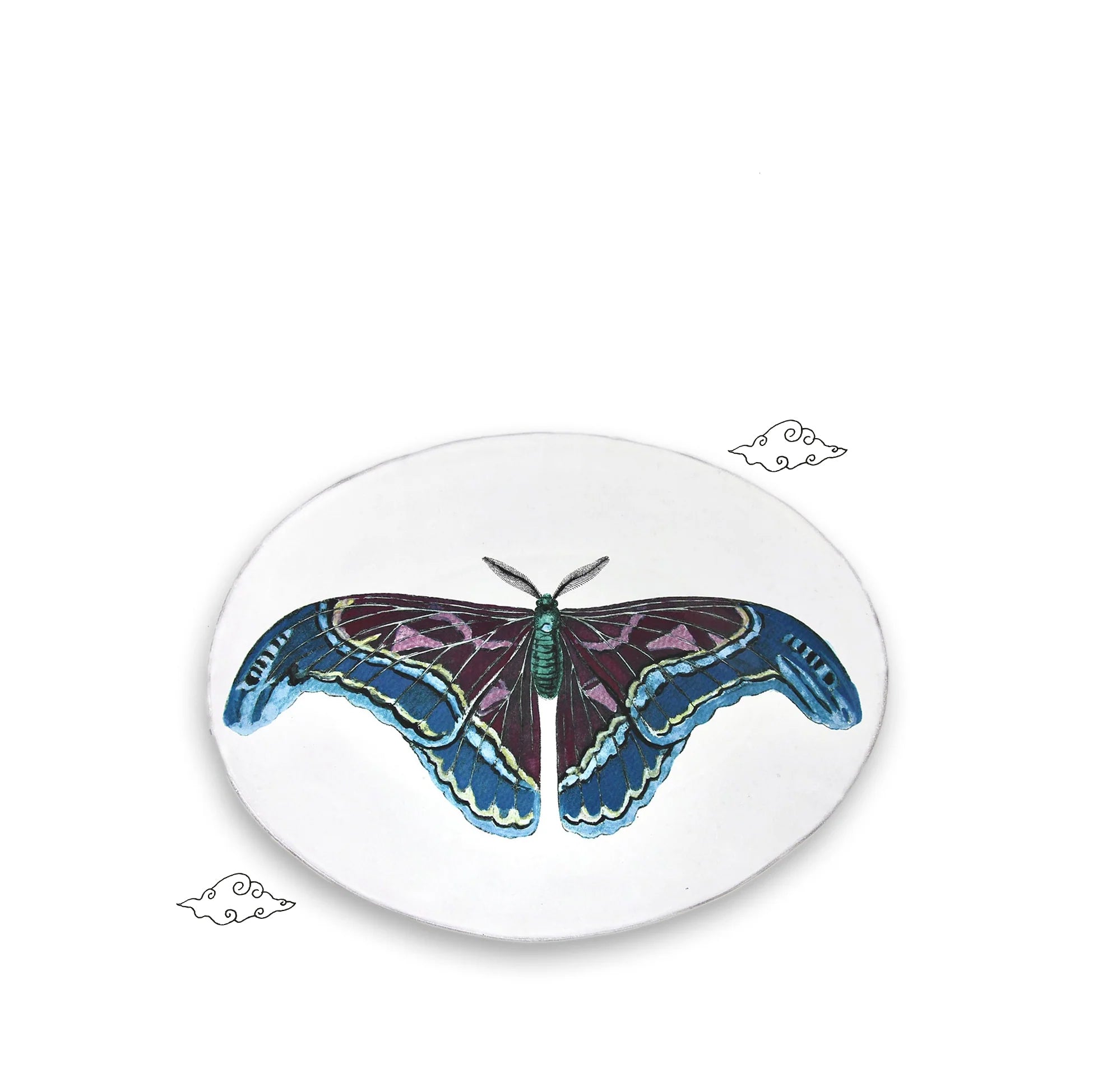 Blue Butterfly Oval Platter by Astier de Villatte, 42cm