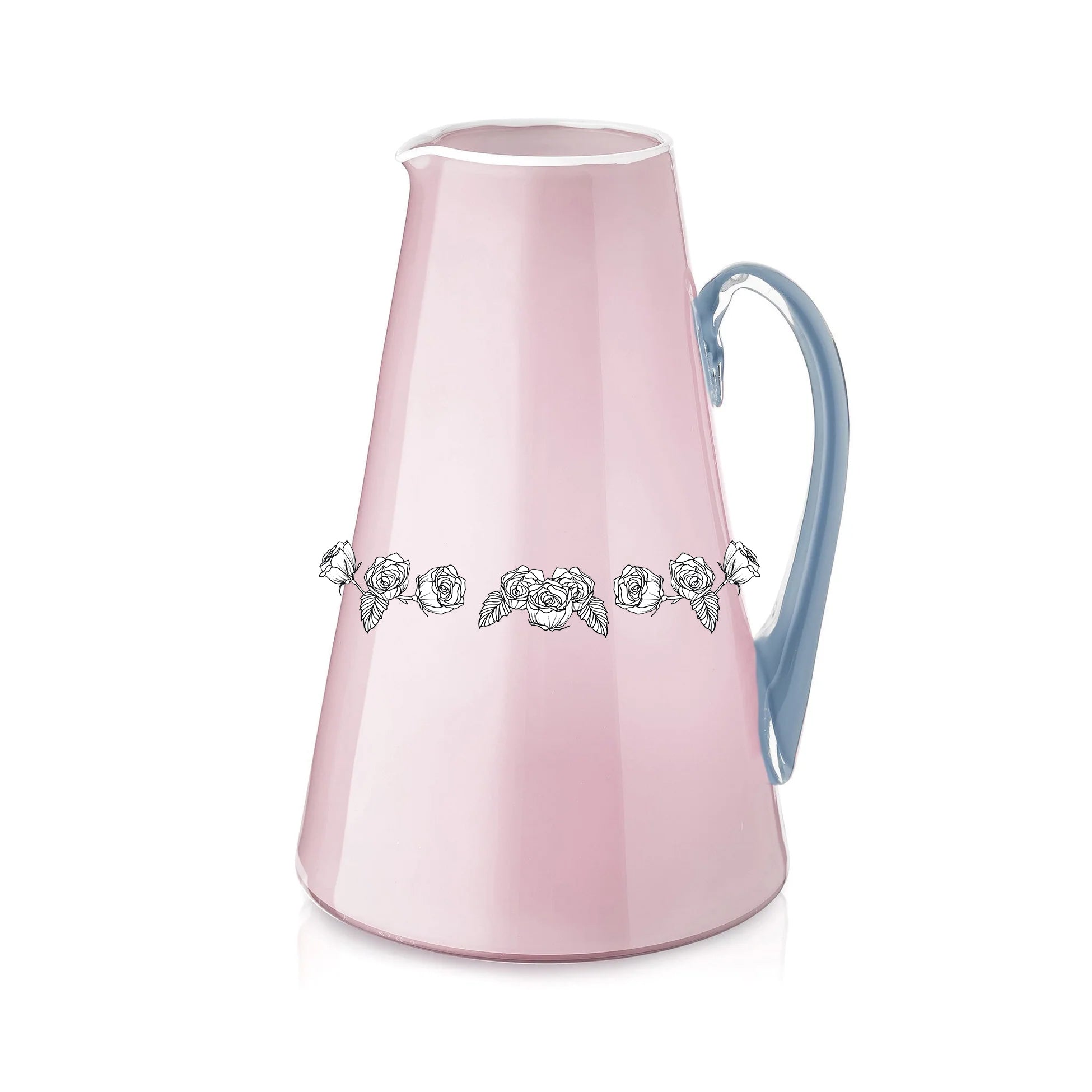 Handblown Glass Bumba Jug in Rose Pink and Powder Blue, 3lt