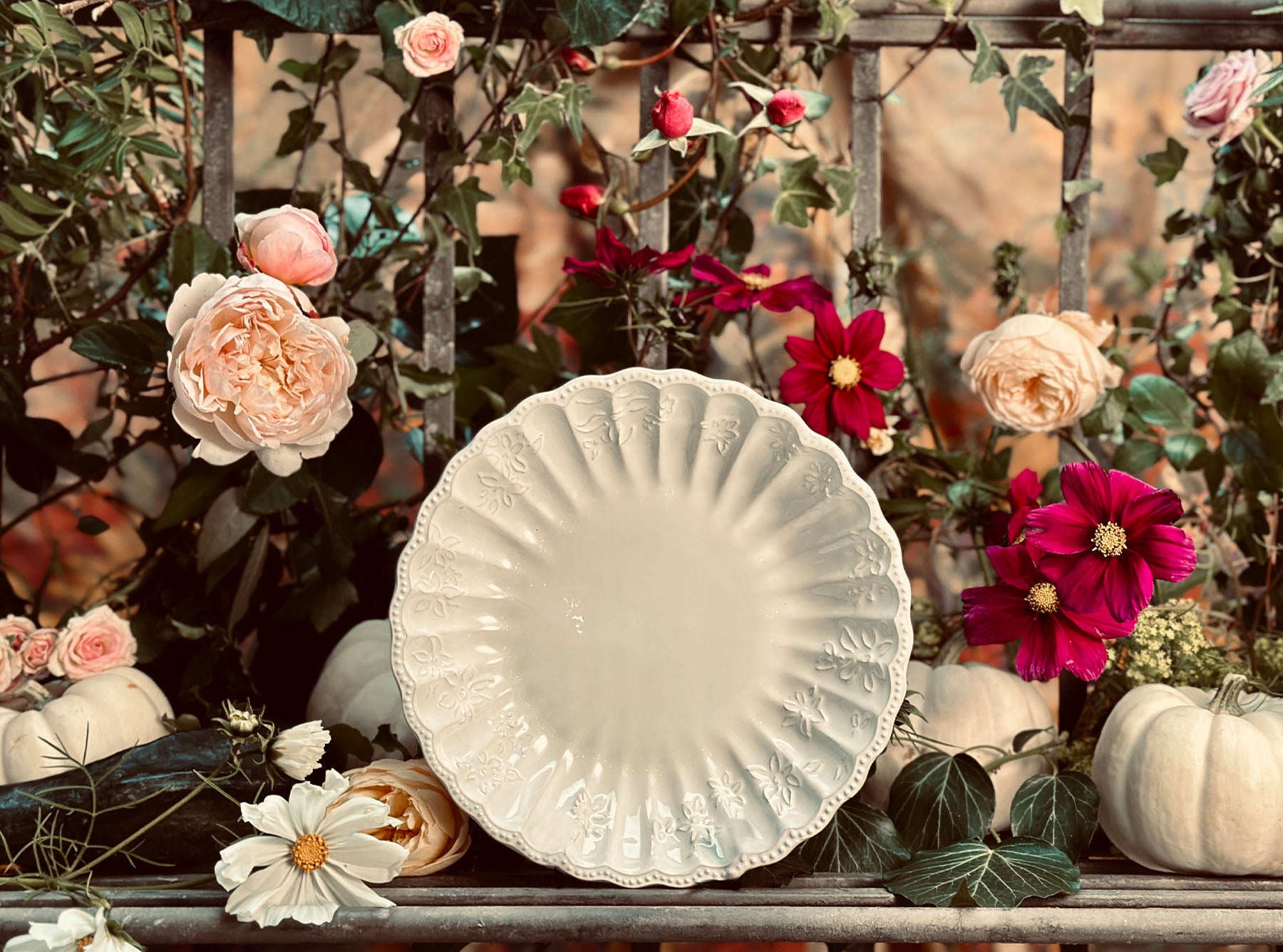 Bernadette's Falling Flower White Side Plate, 20cm