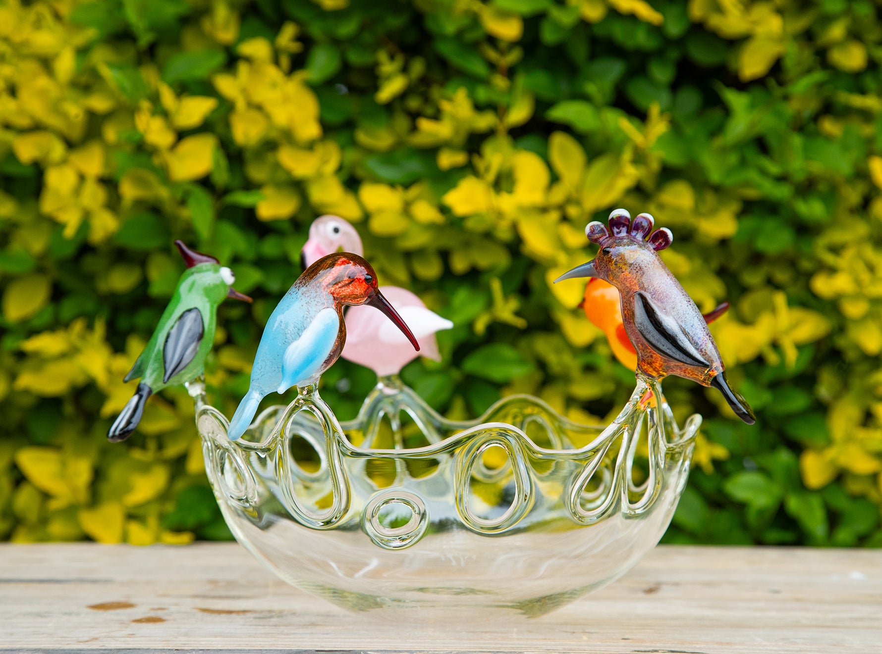 Handblown Five Birds Clear Fruit Platter, 27.5cm