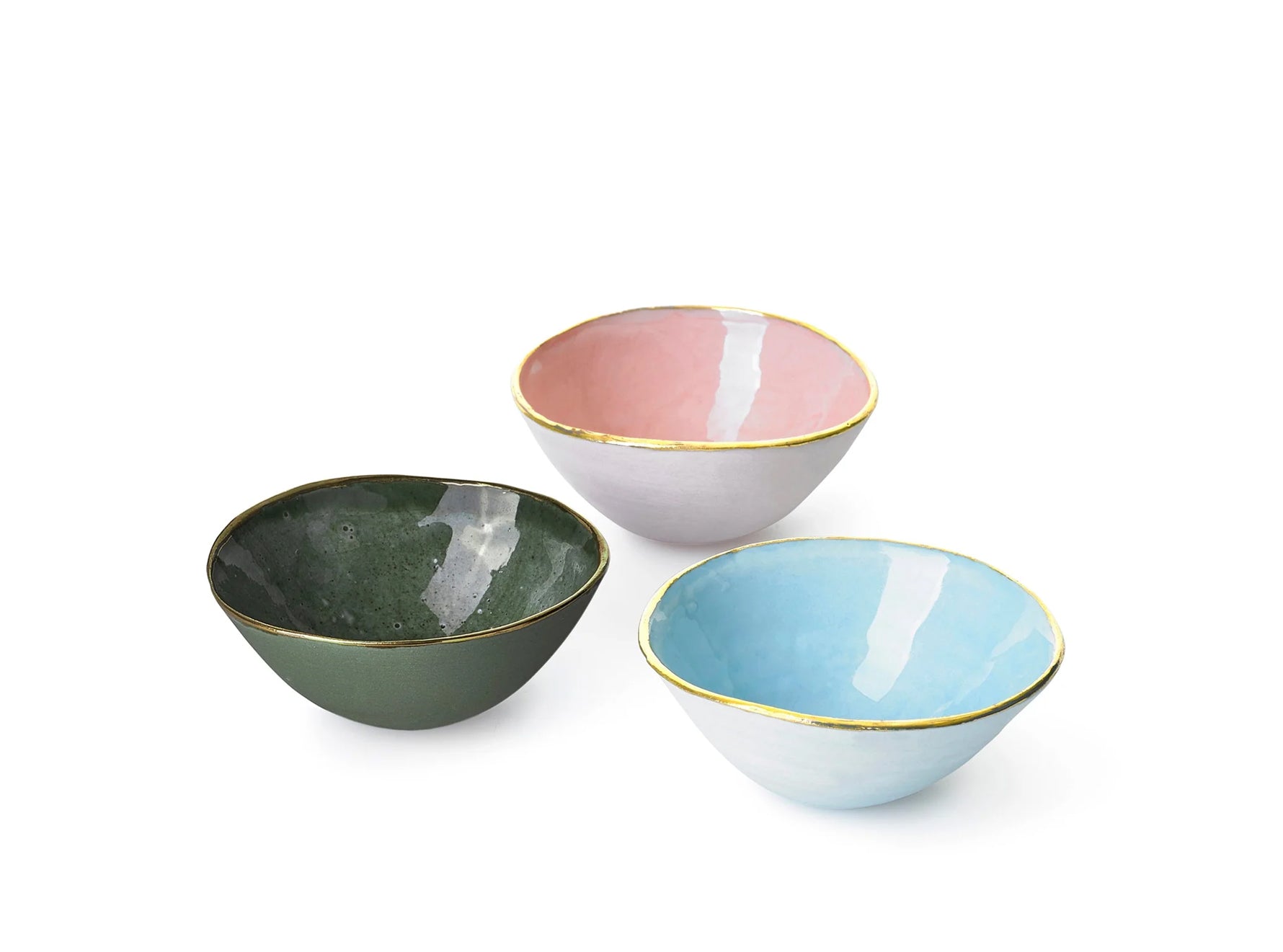 Olive Green Ceramic Bowl with Gold Rim, 10cm