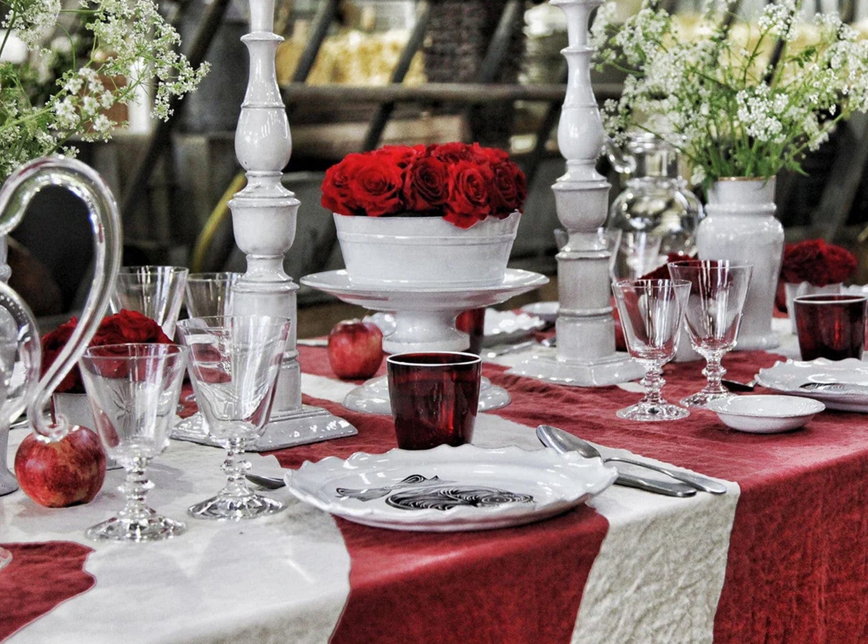 Love Word Linen Tablecloth in Claret Red