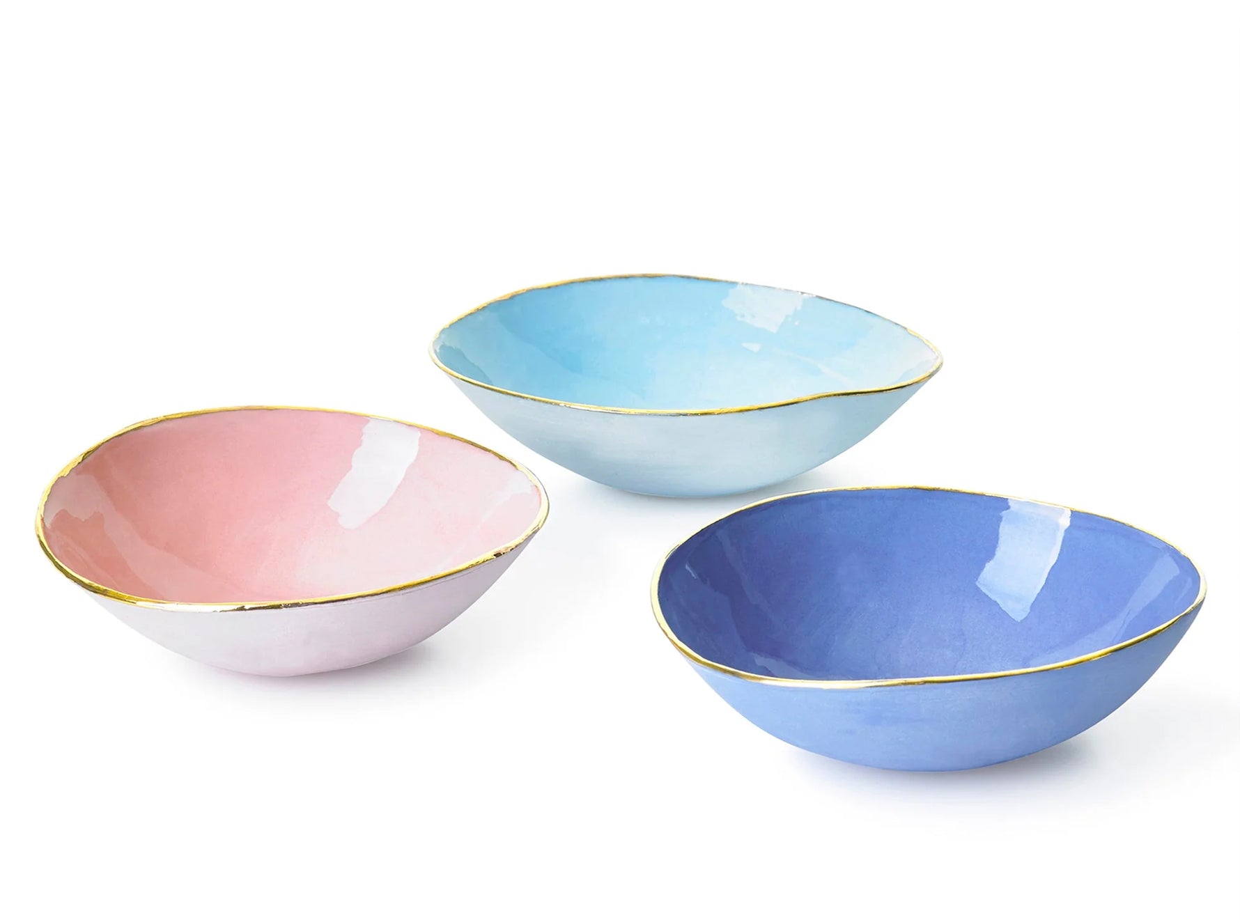 Light Blue Ceramic Bowl with Gold Rim, 16cm