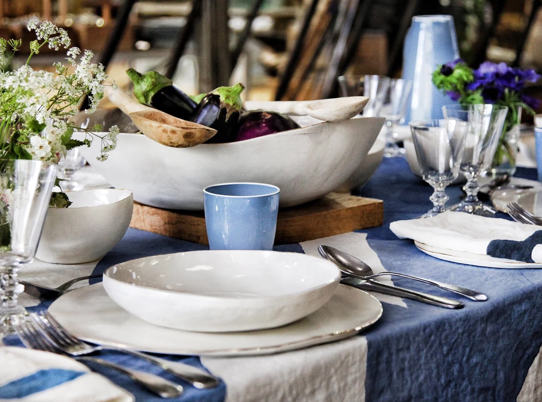 Bespoke Word Linen Tablecloth in Midnight Blue