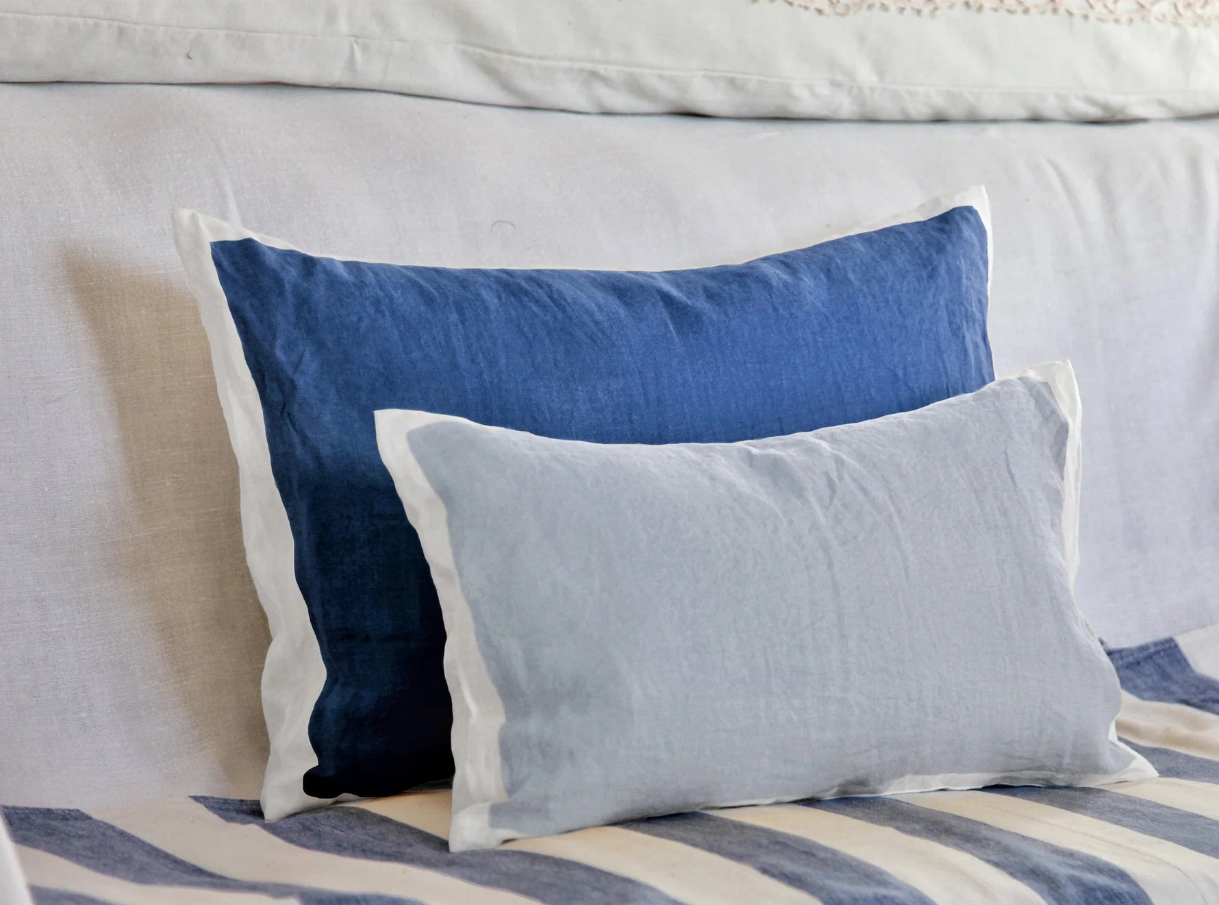 Hand Painted Linen Cushion in Midnight Blue 60cm x 40cm Summerill Bishop