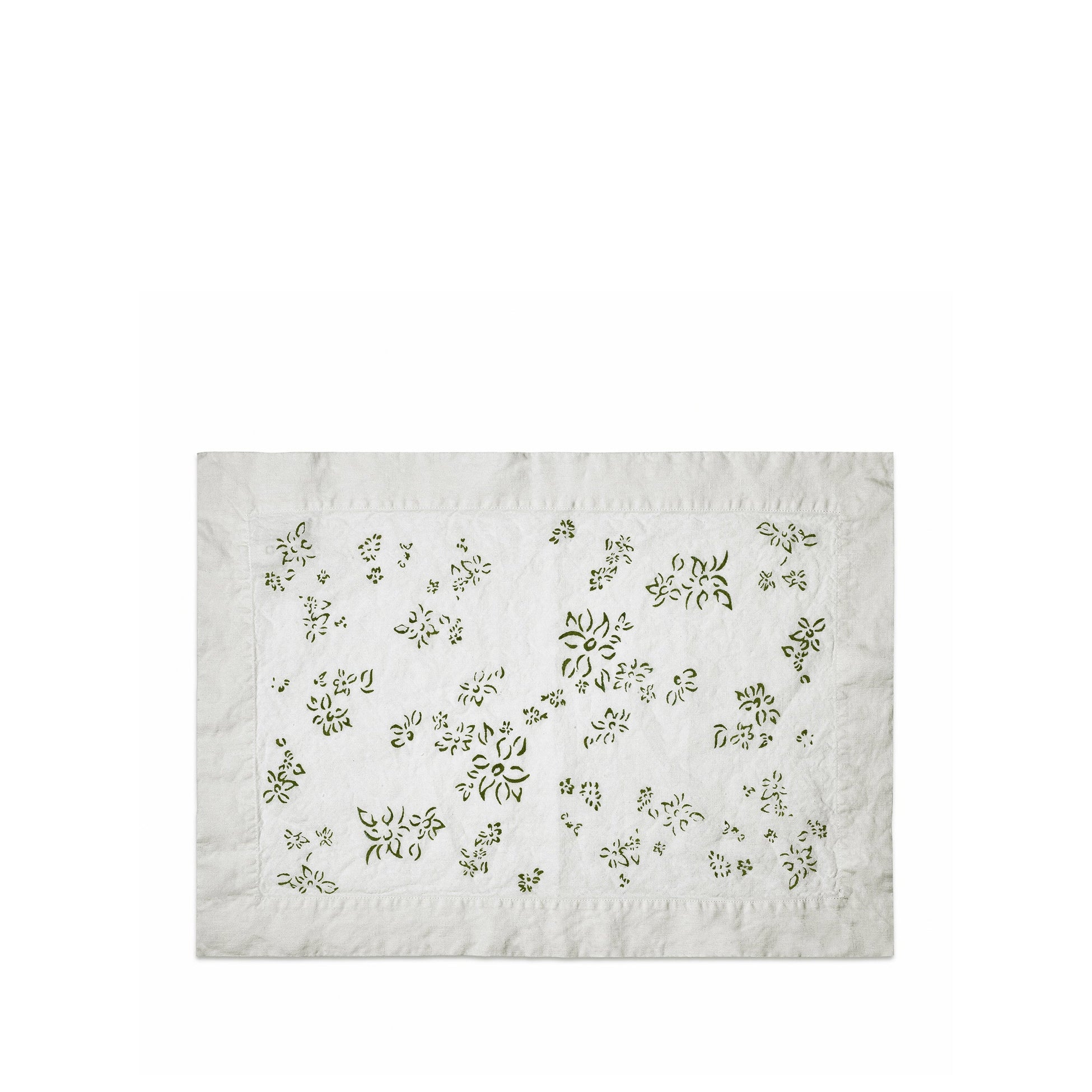 Bernadette's Hand Stamped Falling Flower Linen Placemat in Avocado Green