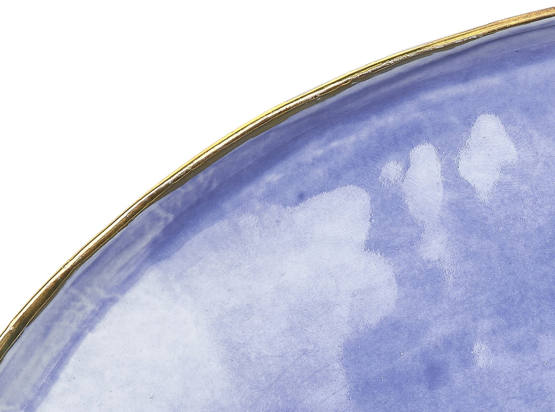 Medium Blue Ceramic Plate with Gold Rim, 28cm