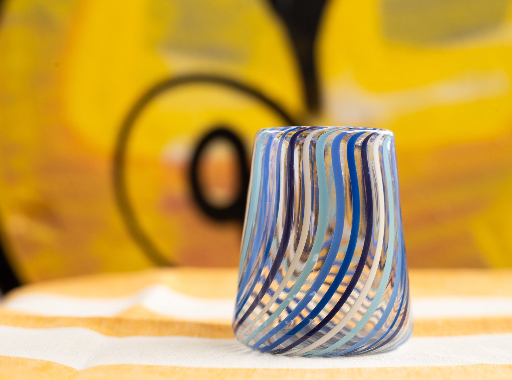 Multi-Striped Handblown Glass Tumbler in Blue Stripes