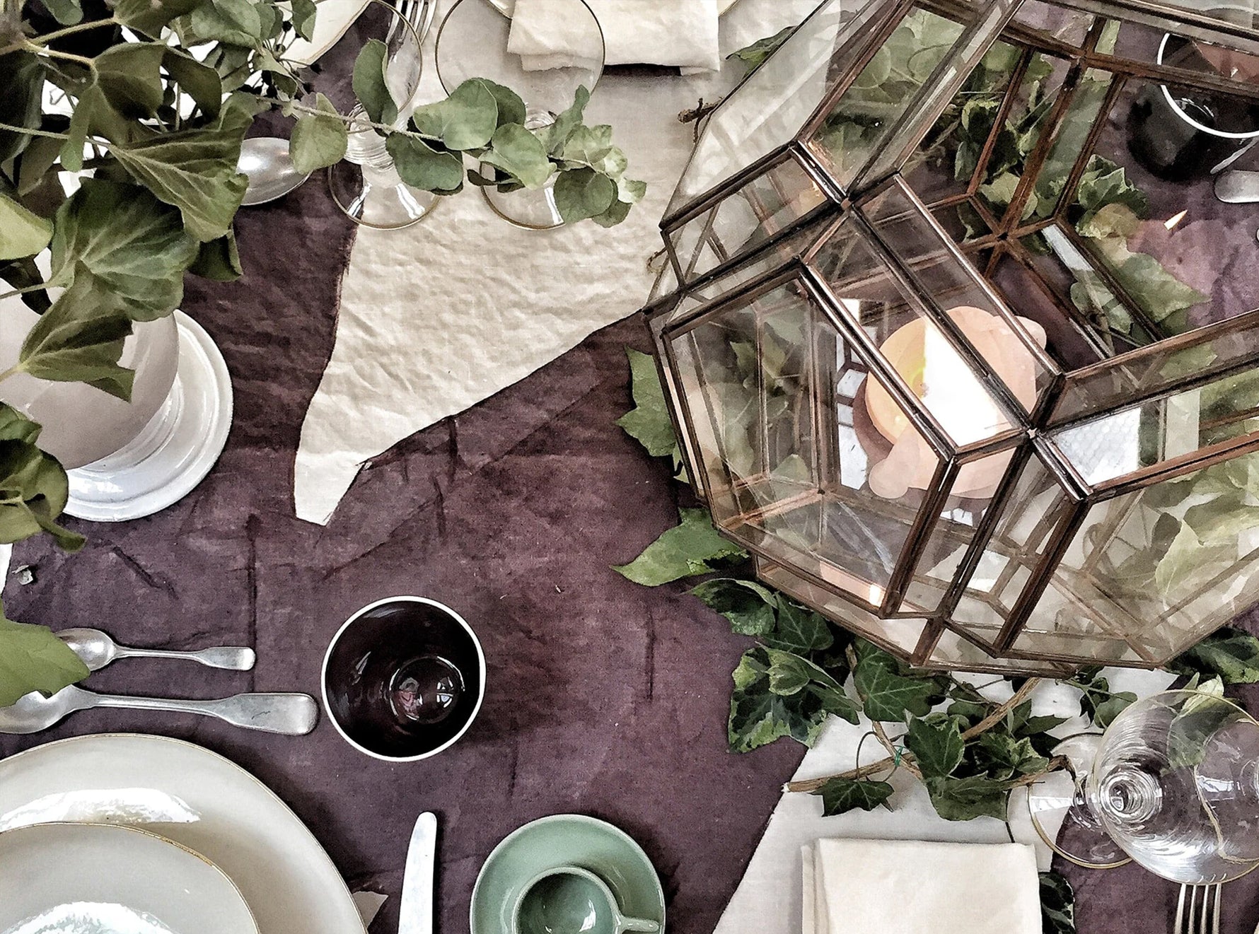 Bespoke Word Linen Tablecloth in Grape Purple