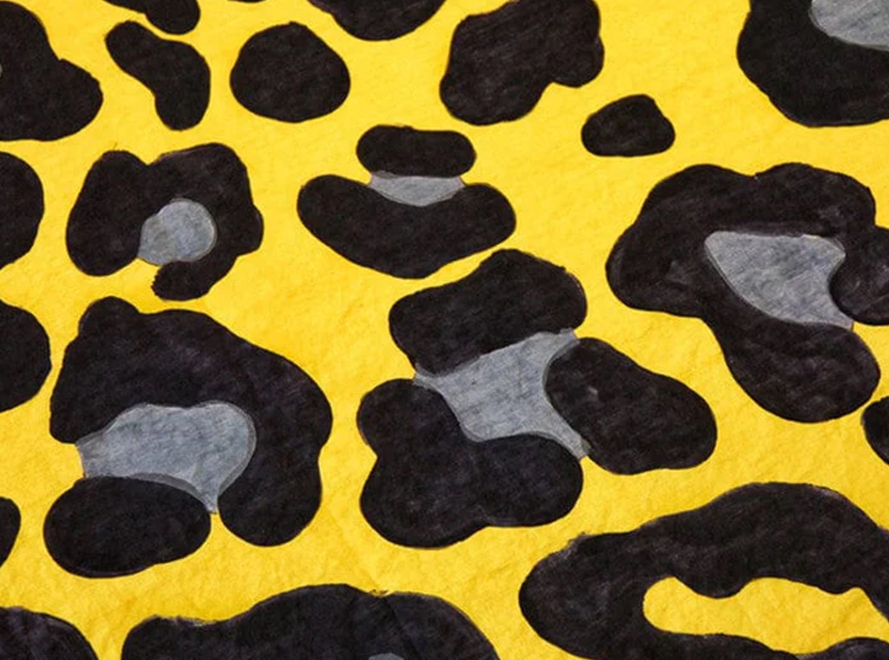 Fierce Leopard Linen Tablecloth in Lemon Yellow with Powder And Midnight Blue Spots