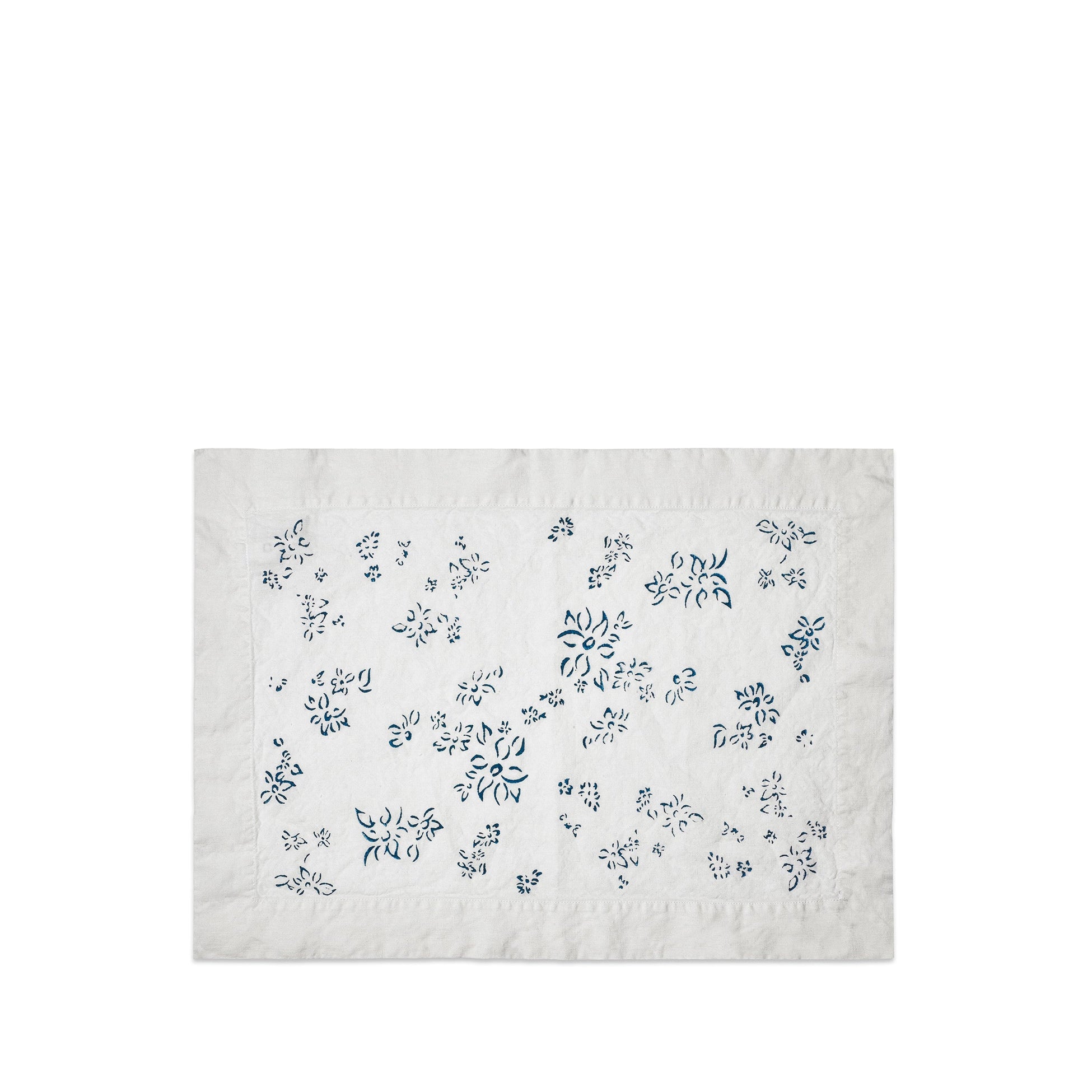 Bernadette's Hand Stamped Falling Flower Linen Placemat in Midnight Blue