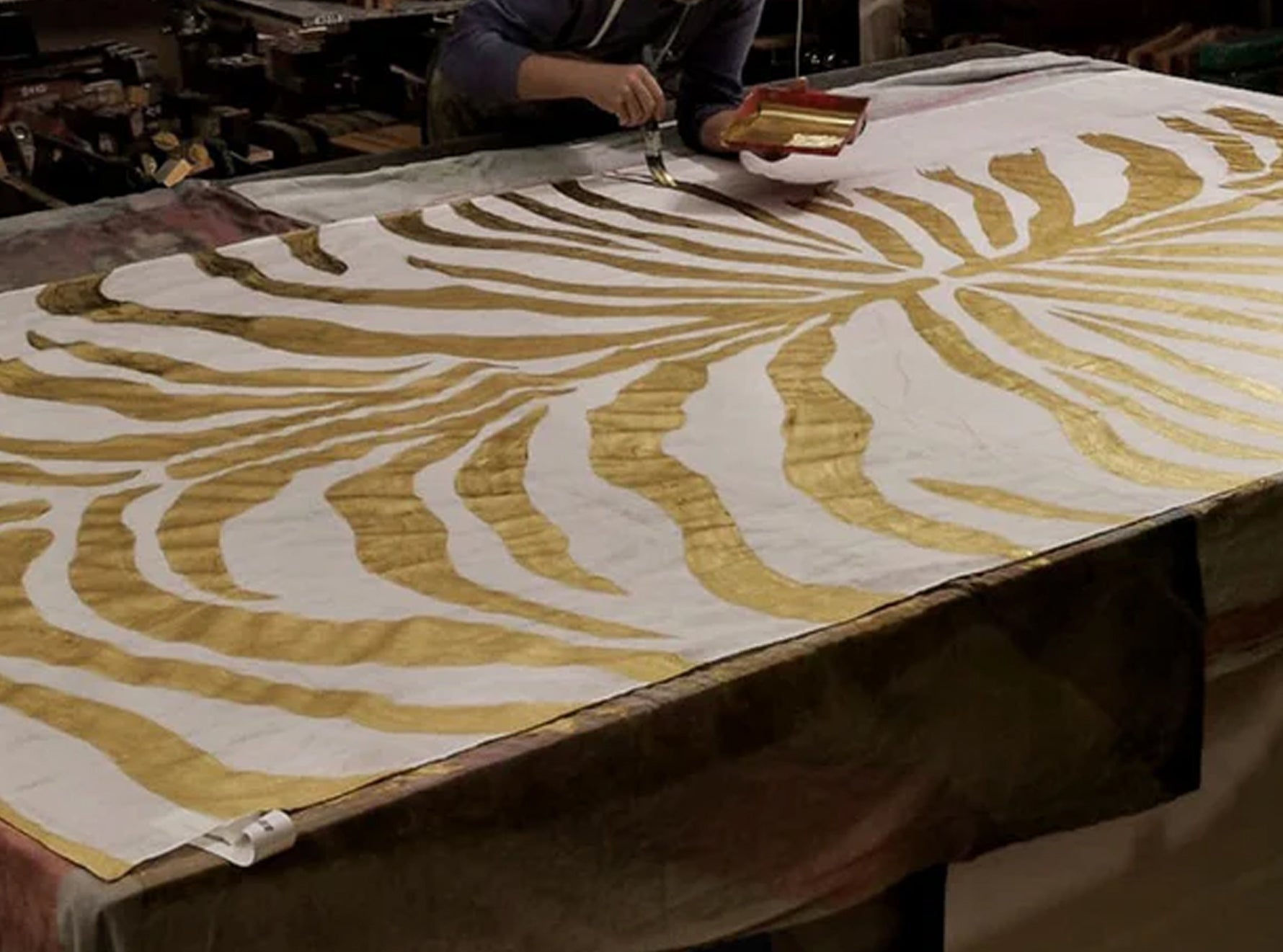 Zebra Linen Tablecloth in Hand Painted Gold