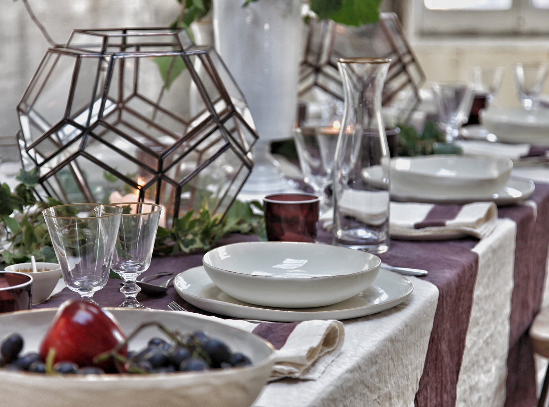 Feast Word Linen Tablecloth in Grape Purple