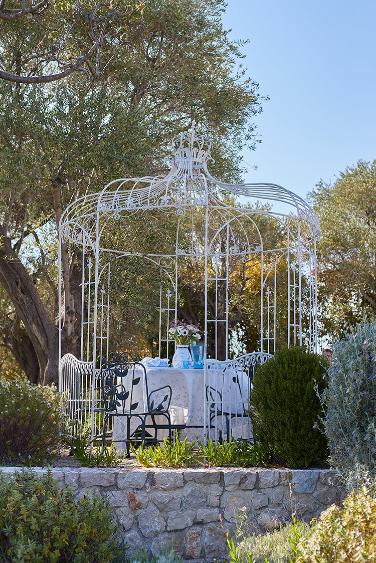 Bernadette's Falling Flower Square Linen Tablecloth in Light Blue, 200cm x 200cm