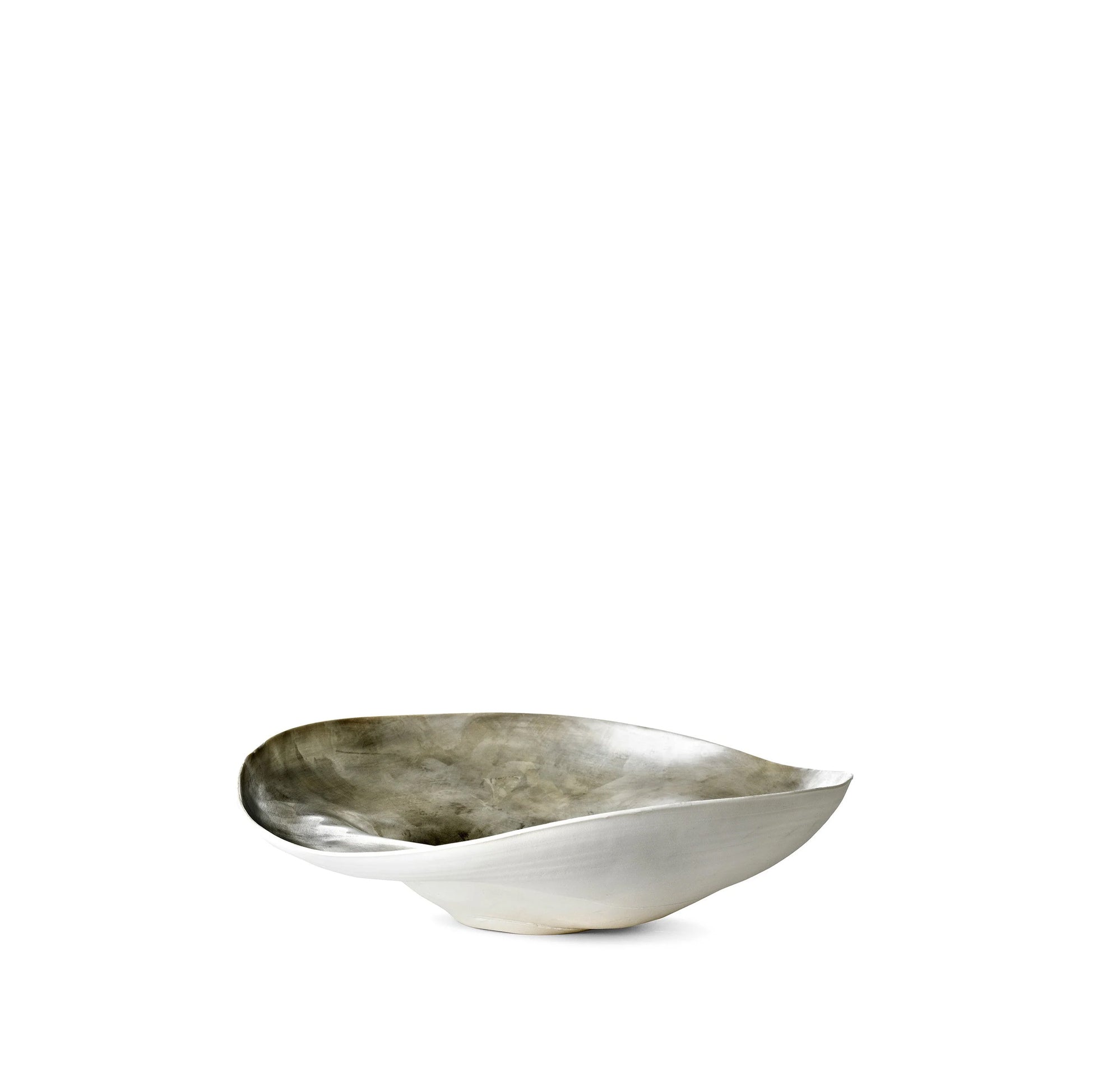 Large Ceramic Shell Bowl in Matte Silver, 30cm