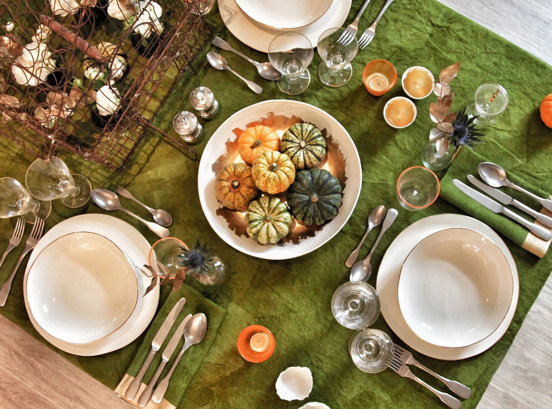 Gold Edge Linen Tablecloth in Avocado Green