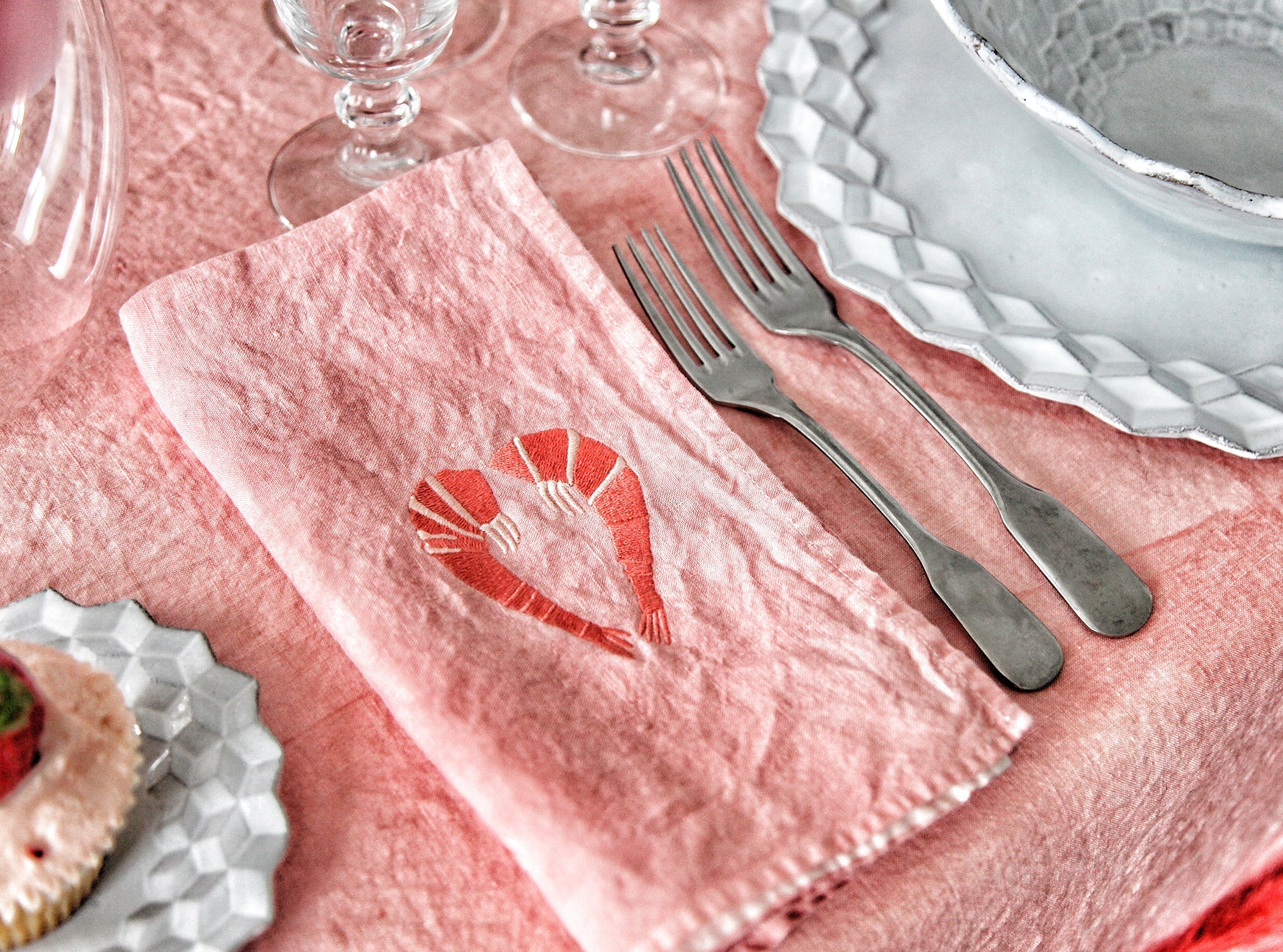 Summerill & Bishop x Shrimps Napkin in Powder Pink, 50x50cm