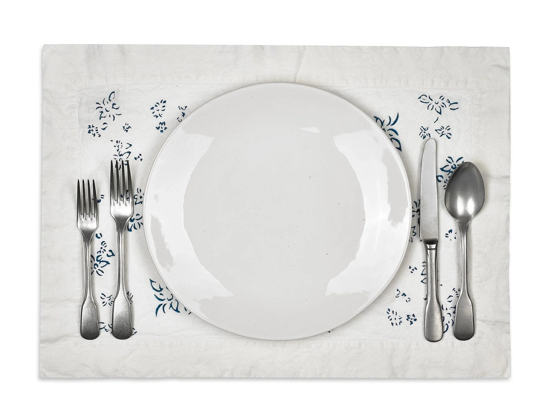 Bernadette's Hand Stamped Falling Flower Linen Placemat in Midnight Blue