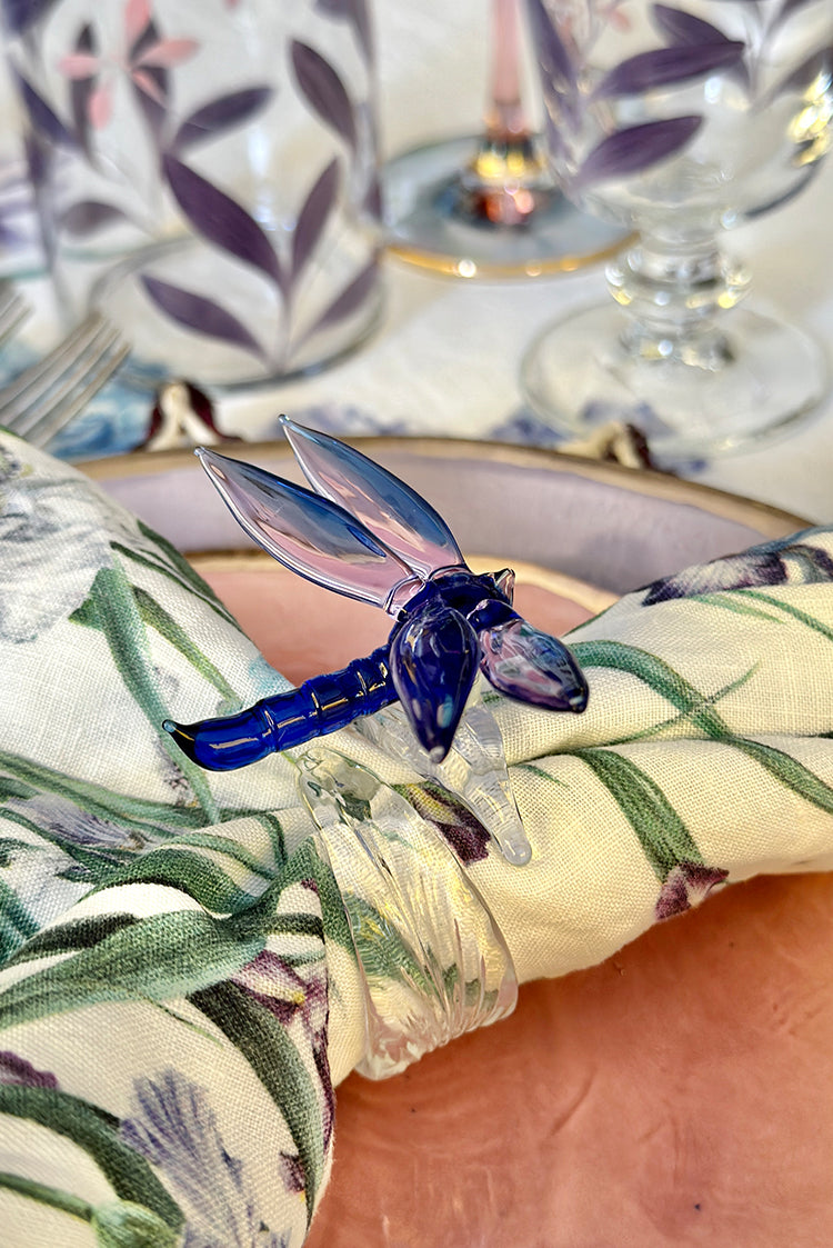 S&B Exclusive Handblown Glass Dragonfly Napkin Ring in Blue