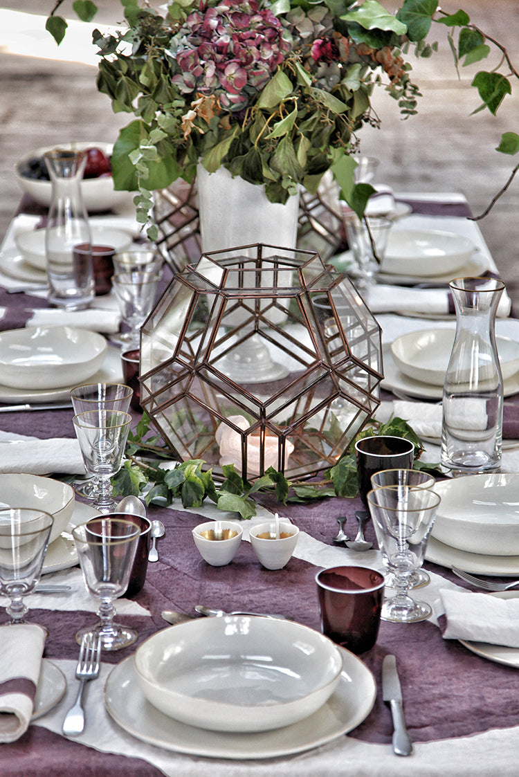 Feast Word Linen Tablecloth in Grape Purple