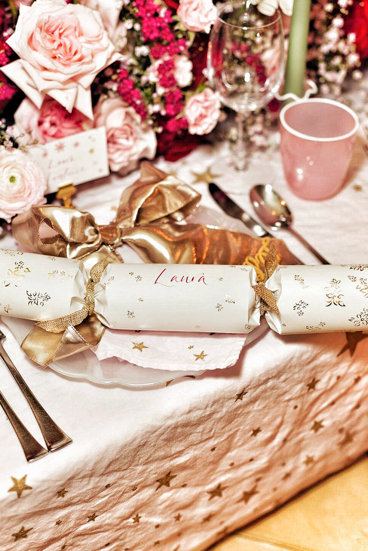 Falling Stars Linen Tablecloth in Light Pink