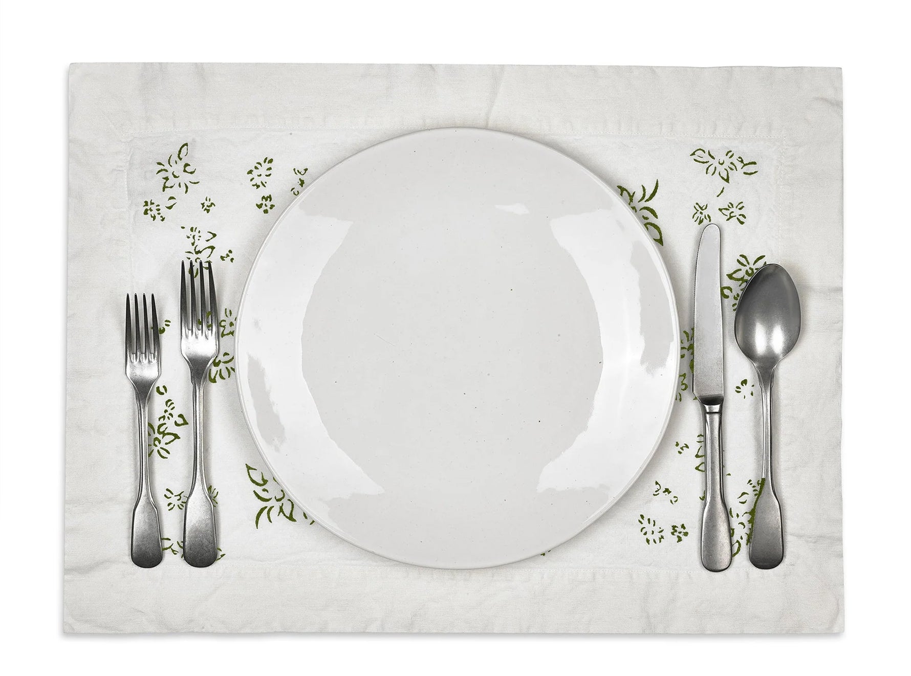 Bernadette's Hand Stamped Falling Flower Linen Placemat in Avocado Green