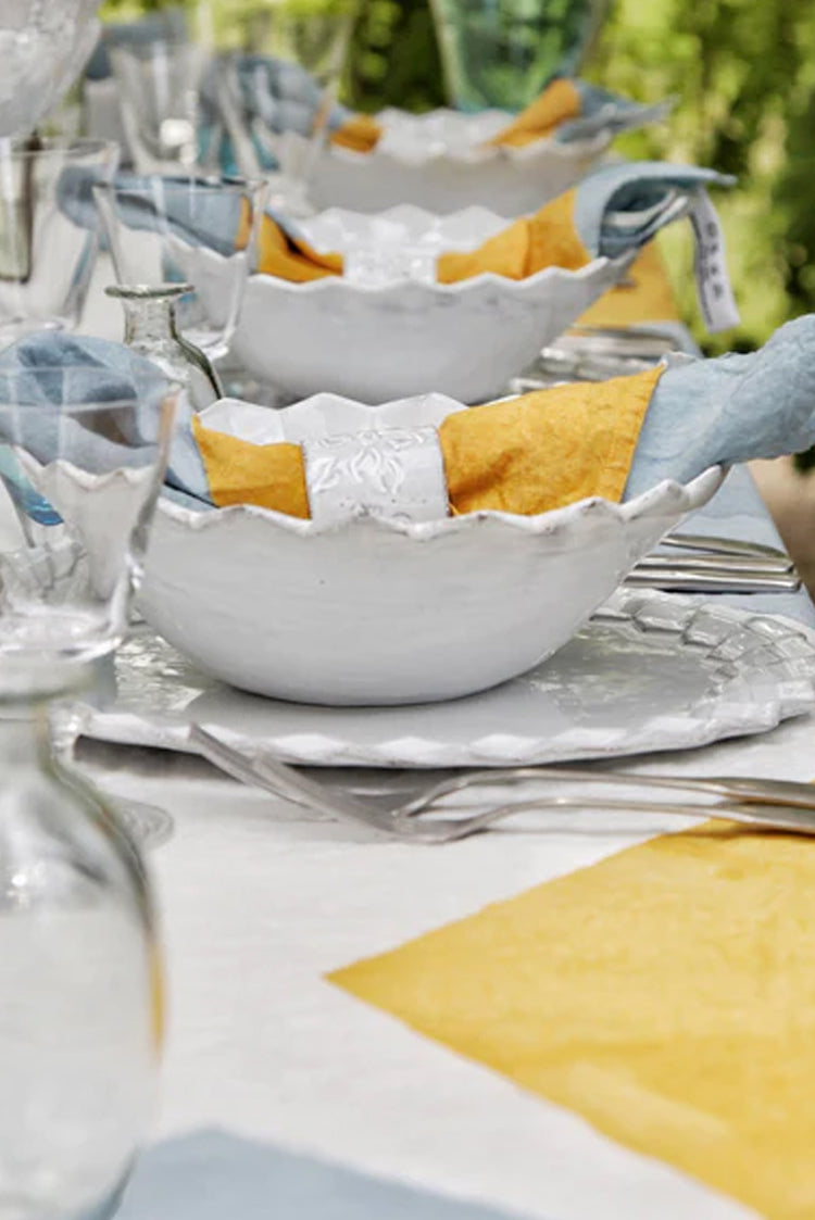 Cubism Linen Tablecloth in Blue and Yellow