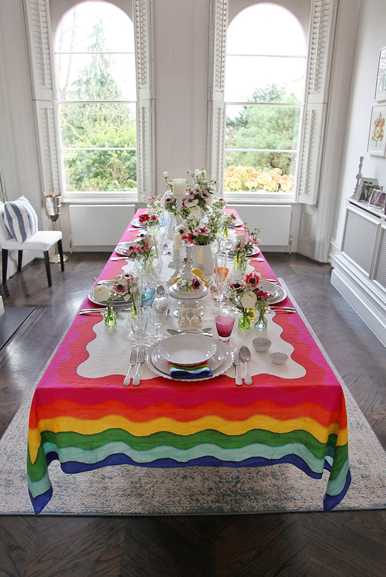 Sunrise Rainbow Linen Tablecloth in Multicolours