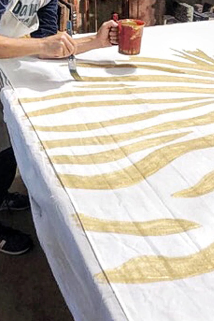 Zebra Linen Tablecloth in Hand Painted Gold