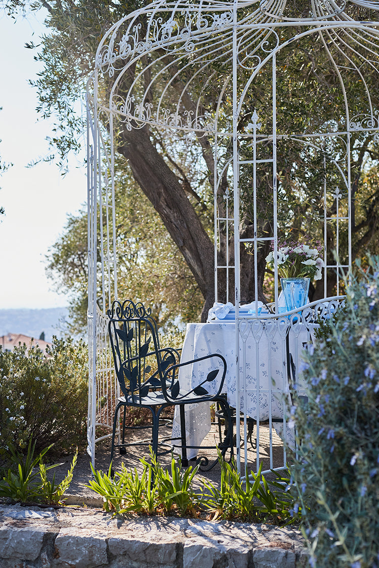 Bernadette's Falling Flower Square Linen Tablecloth in Light Blue, 200cm x 200cm