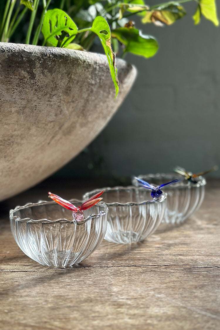 S&B Exclusive Handblown Glass Dragonfly Bowl in Blue
