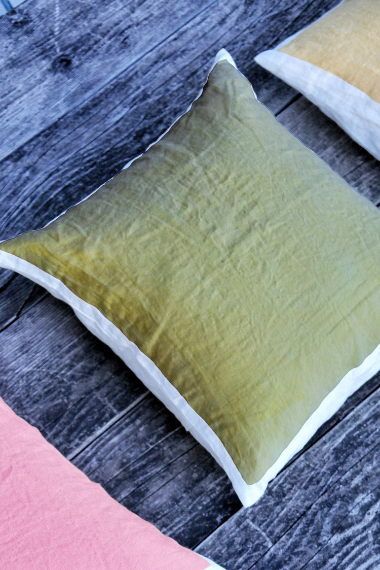 Hand Painted Linen Cushion in Lemon Yellow 60cm x 60cm Summerill Bishop