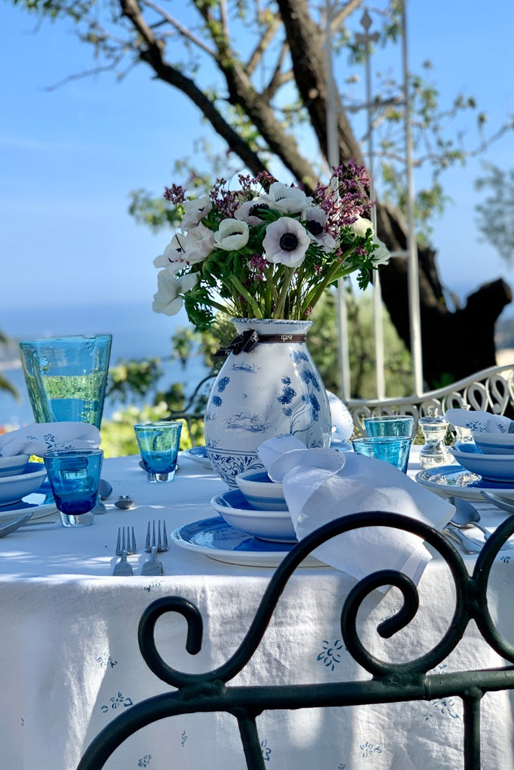 Bernadette's Falling Flower Square Linen Tablecloth in Light Blue, 200cm x 200cm