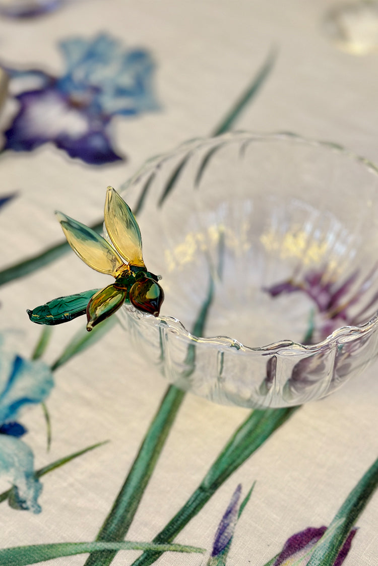 S&B Exclusive Handblown Glass Dragonfly Bowl in Green & Yellow