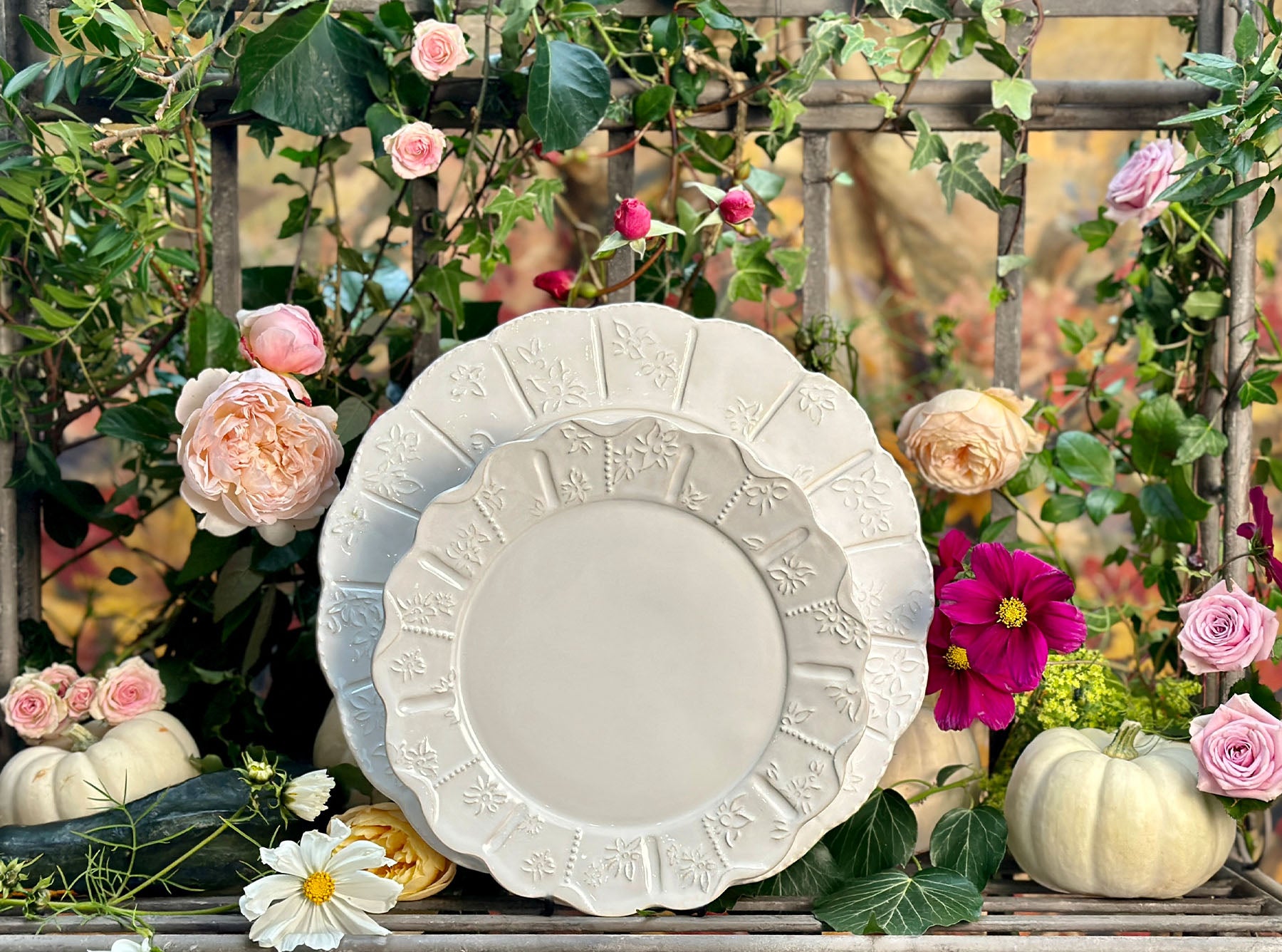 Bernadette's Falling Flower White Oval Platter, 46cm