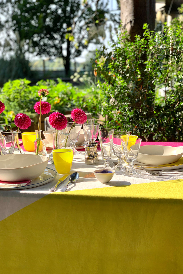 Summerill & Bishop x The River Cafe Linen Tablecloth in Blue, Pink & Yellow