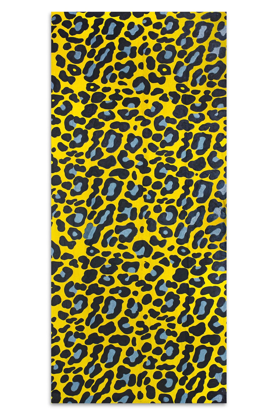 Fierce Leopard Linen Tablecloth in Lemon Yellow with Powder And Midnight Blue Spots