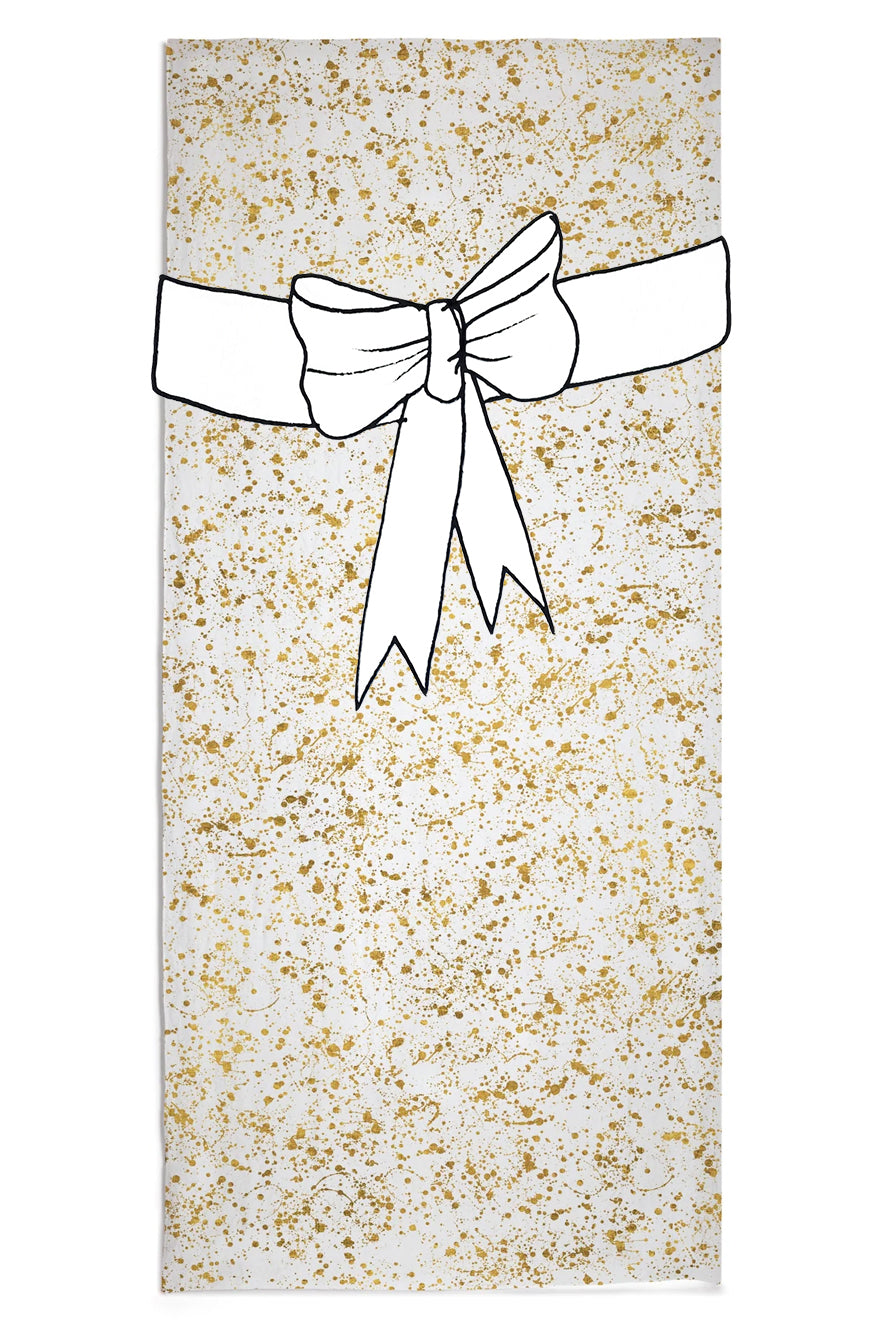 Splatter Linen Tablecloth in White & Gold