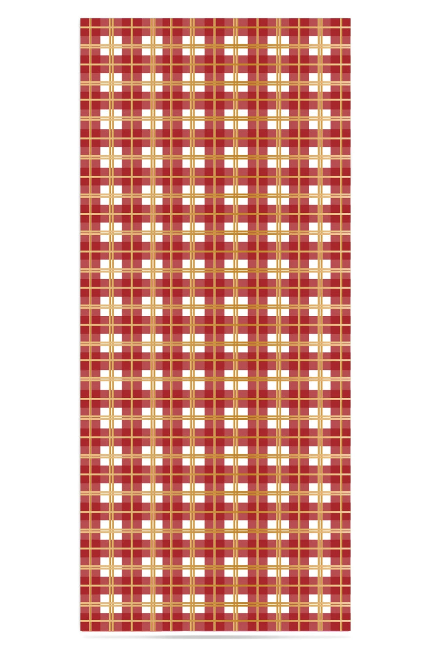 Tartan Linen Tablecloth in Gold and Claret Red