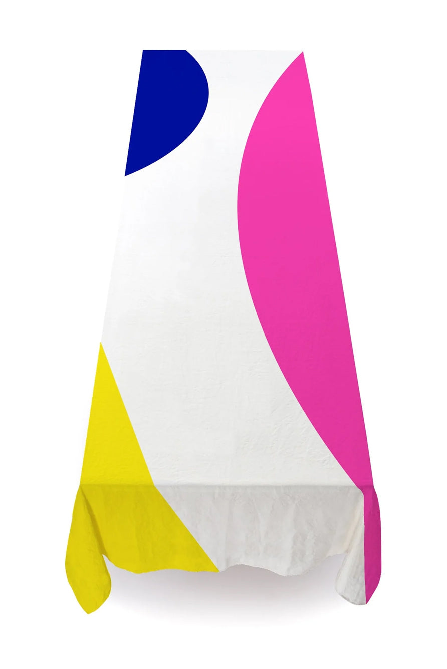 Summerill & Bishop x The River Cafe Linen Tablecloth in Blue, Pink & Yellow