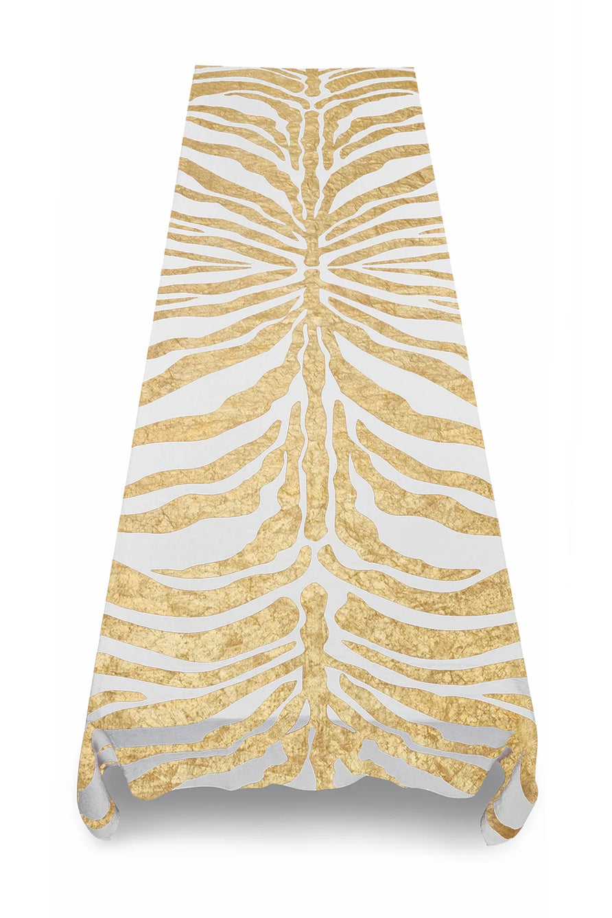 Zebra Linen Tablecloth in Hand Painted Gold