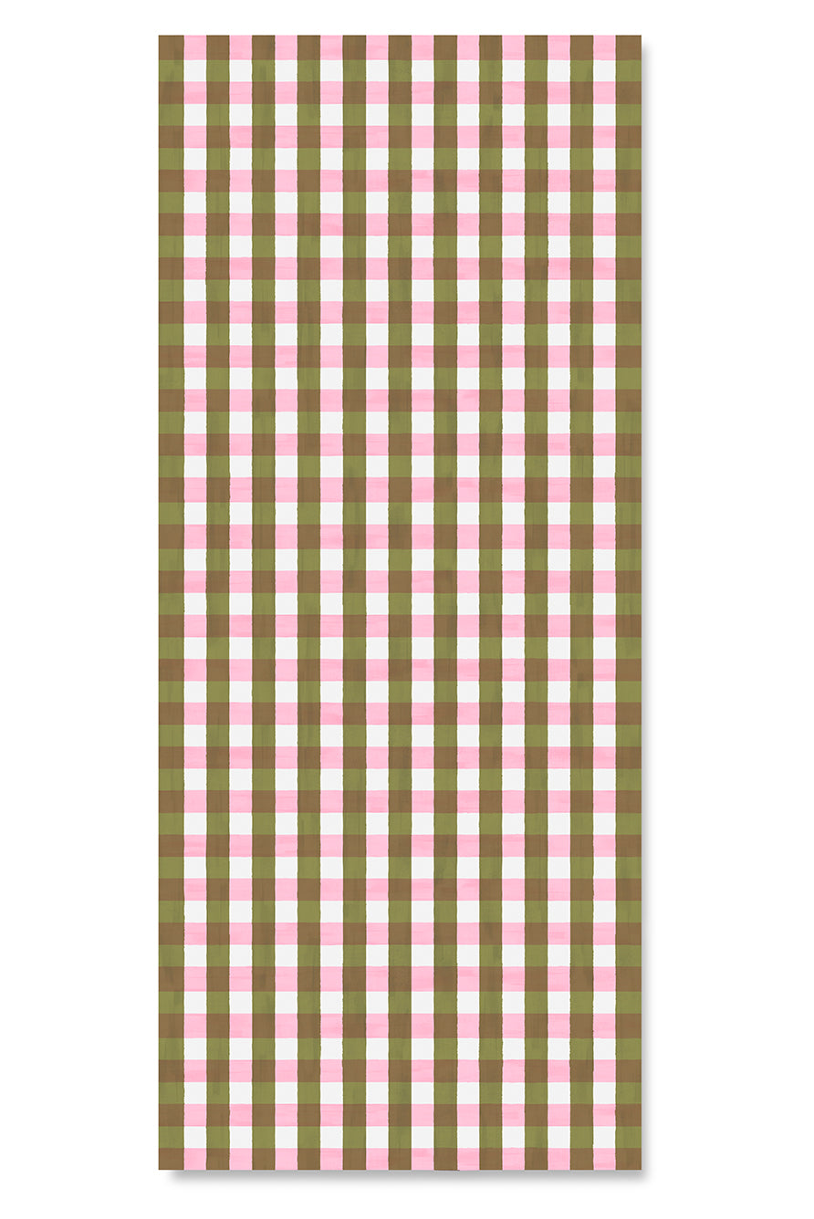 Gingham Linen Tablecloth in Rose Pink & Avocado Green