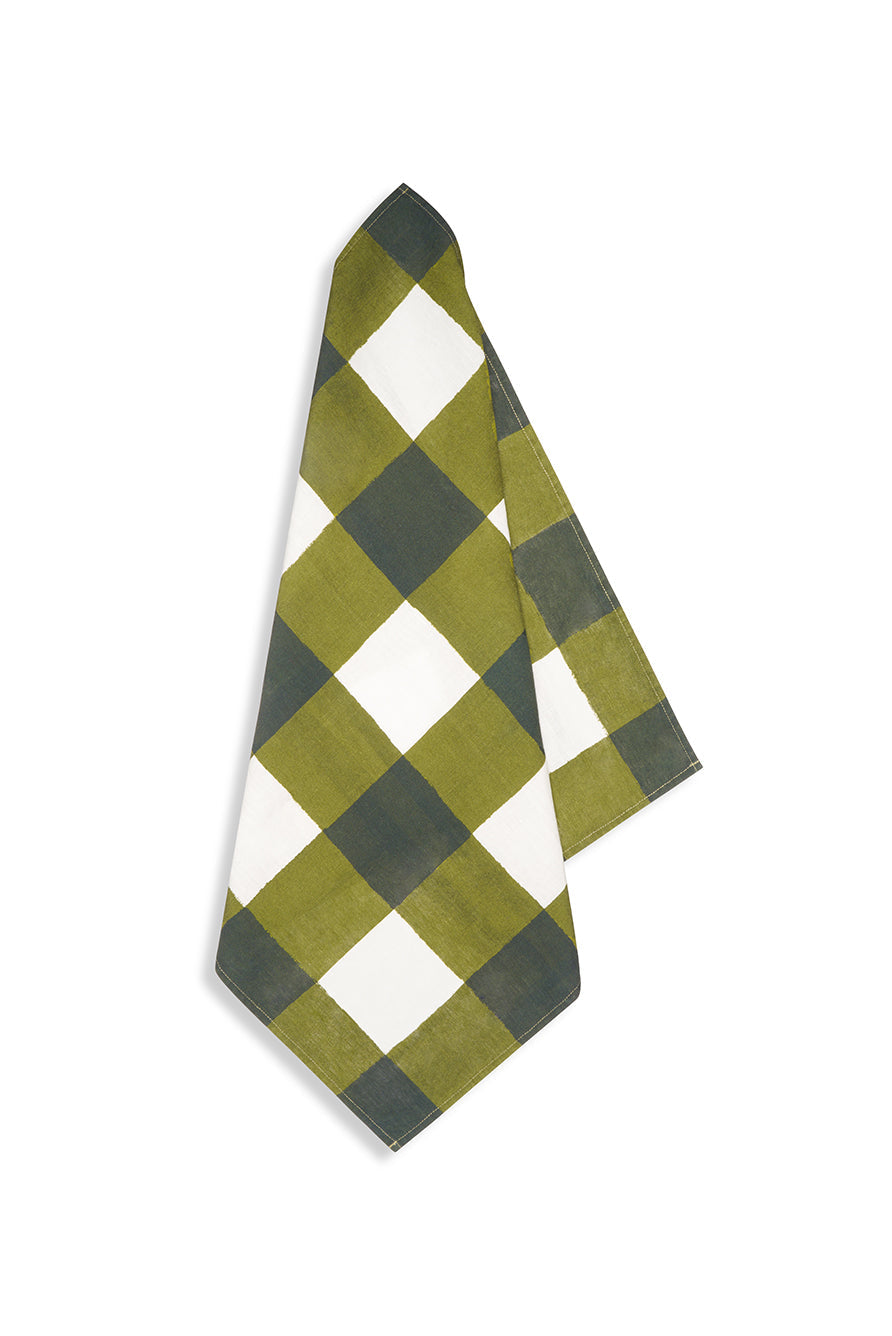 'Gingham' Linen Napkin in Avocado Green