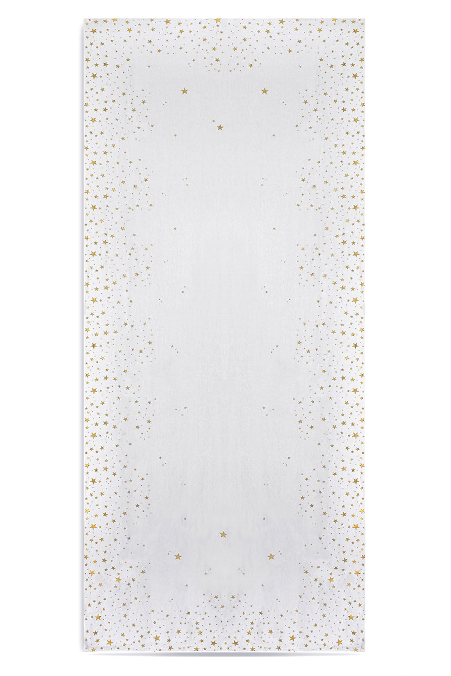 Falling Stars Linen Tablecloth in White with Gold Stars