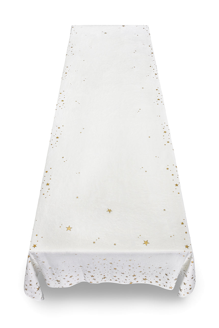 Falling Stars Linen Tablecloth in White with Gold Stars