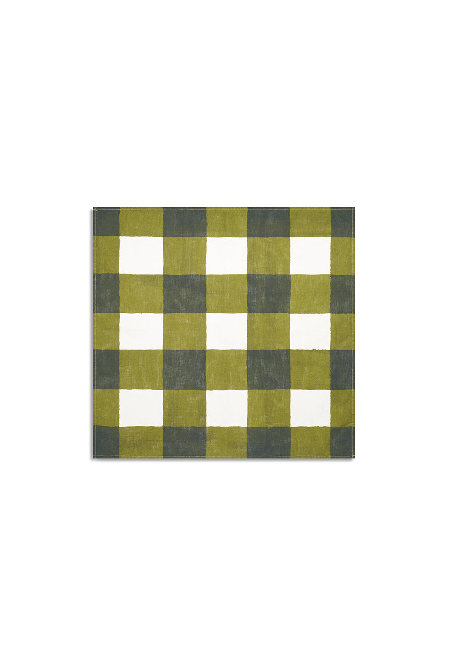 'Gingham' Linen Napkin in Avocado Green