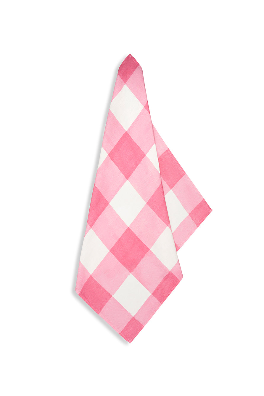 'Gingham' Linen Napkin in Rose Pink