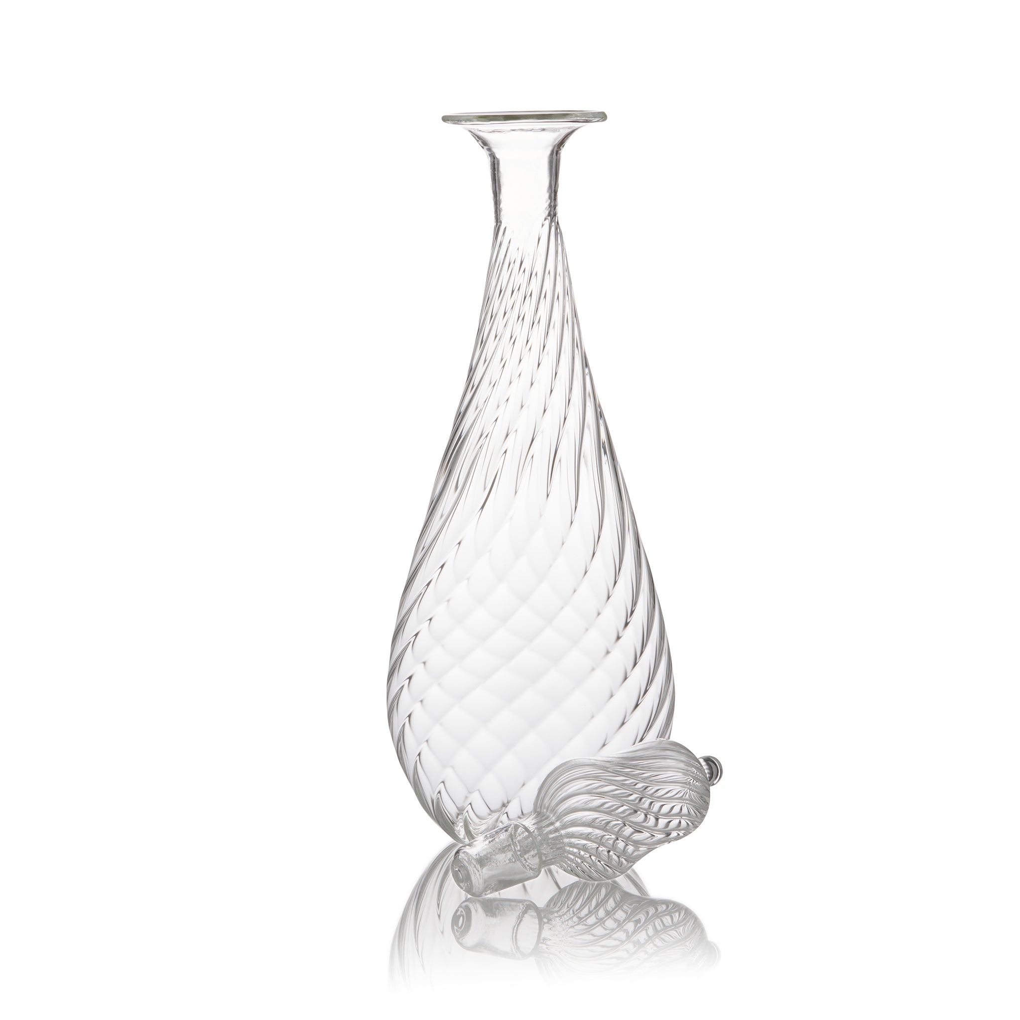 Clear Handblown Glass Swirl Wine Carafe & Stopper, 38cm